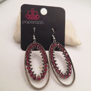 paparazzi jewelry fashion fix Silvertone Pink Circle Dangling Earrings